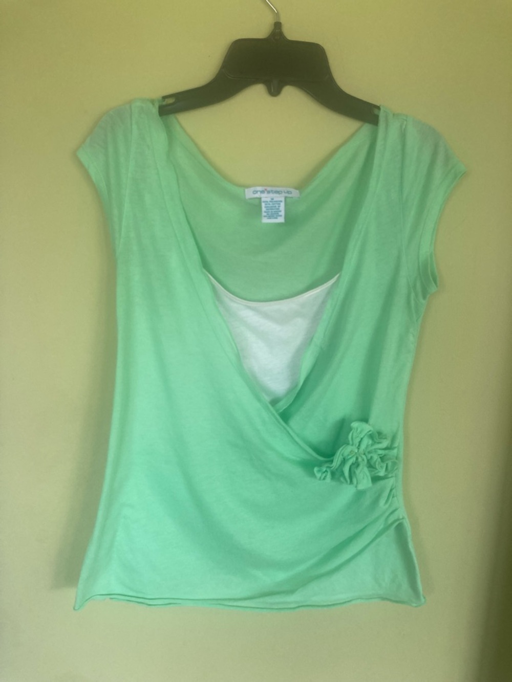 One Step Up Mint Green Layered Wrap with Camisole and Floral Accent